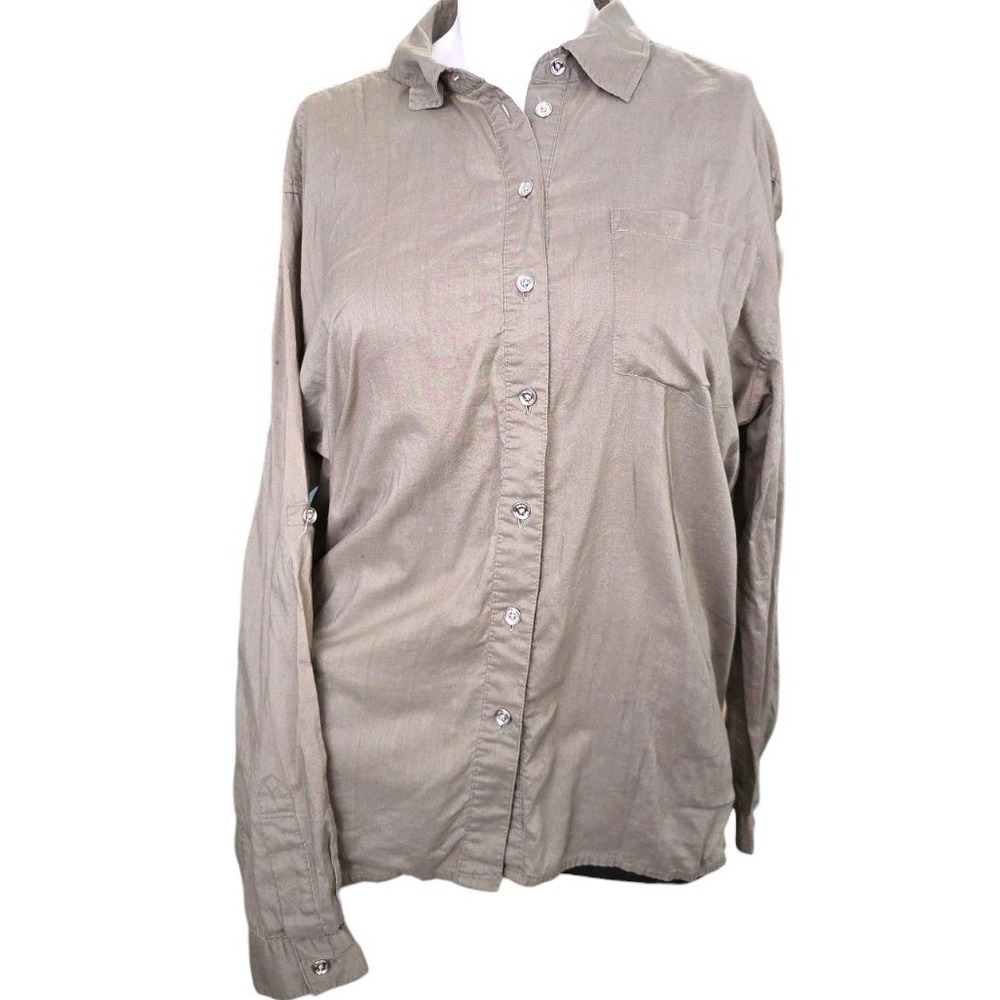 Michael Kors‎ Womens Long Sleeve Green Button Down Shirt Size Large Dress Blouse